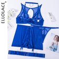 Ellolace Red Lingerie 5-Pieces Fancy Underwear Sexy Women Uncensored Transparent Bra Garters Briefs Sets Bandage Sex Outfits