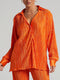Ladies Shirt Suits Pleated Notched Single-Breasted Female Cardigan Two-Piece Loose Shirts and High-Waist Wide-Leg Pants Sets