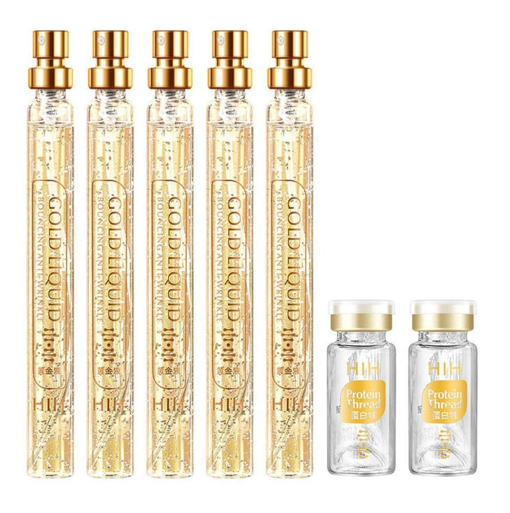 Silk Gold Protein Line Carving Anti Aging Essence Five-pieces Set Serum Firming Fade Fine Wrinkle Skin Care Set