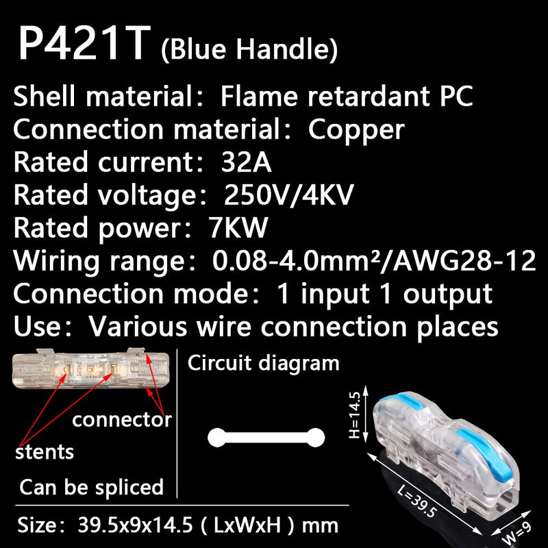 Mini Fast Wire Cable Connectors Universal Compact Conductor Spring Splicing Wiring Connector Push-in Terminal Block P421 F12