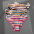 FINETOO 3Pcs/Set Colorful Stripes Panties Women&#39;s Cotton Briefs M-XL Low-Rise Rainbow Underwear Ladies Underpants Girls Panties