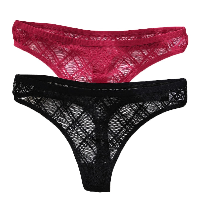2PCS/Set Lace Sexy G-String Thongs Transparent Women&