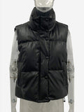 Elina Black Stand Collar Vests Women Fashion Zipper PU Leather Coats Women Elegant Autumn Winter Short Vests Female Ladies IAC