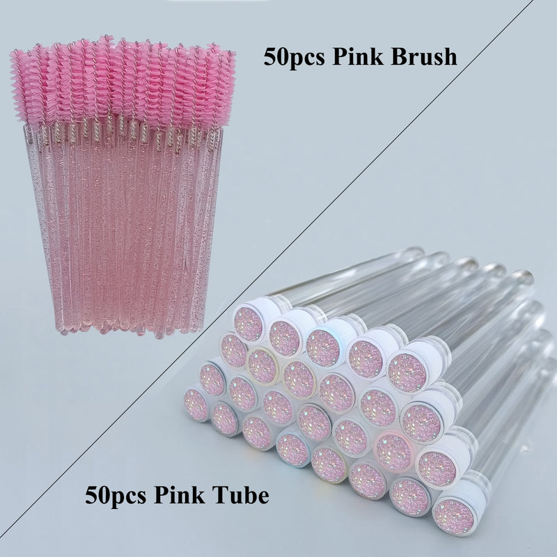 50pcs Reusable Eyelash Brush Tube Eye Lash Brush Eyebrow Brush Resin Drill Replaceable Mascara Wand Brushes Dust-proof