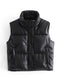 Womens Puffy Vest Down Vest Black Pu Leather Vest Woman Jacket Coat Autumn Winter Outwear Puffer Vest Female  Sleeveless Jacket