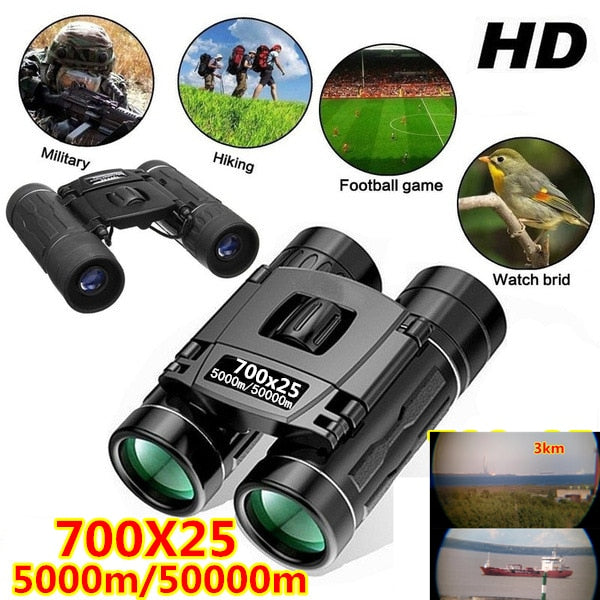 700x25 HD Powerful Binoculars Telescope 5000m/50000m Long Range Folding Mini BAK4 FMC Optics For Hunting Outdoor Camping Sports