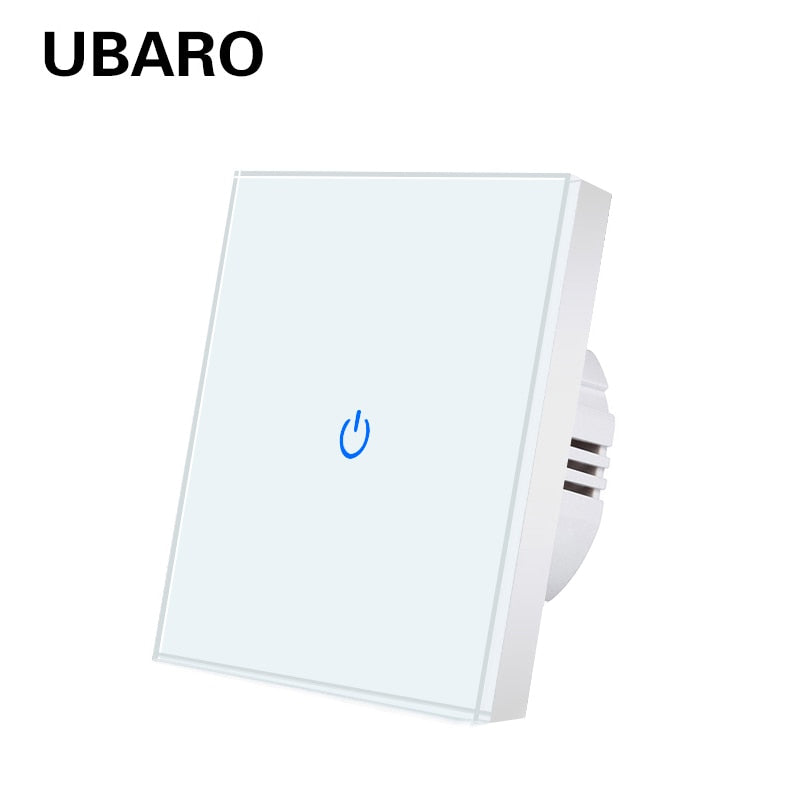 UBARO Eu AC100-240V Tempered Black White Crystal Glass Touch Switch Panel Wall Light Sensor Button 1/2/3 Gang 10A Interruptor