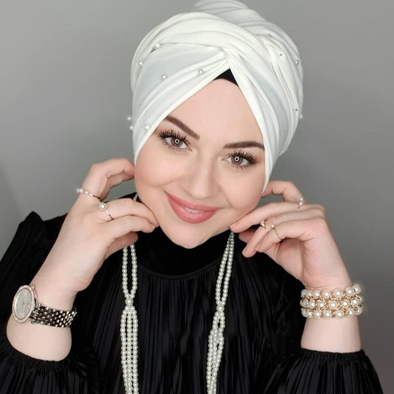 Muslim Fashion Pearl Black Modal Hijab Undercap Abaya Hijabs For Woman Abayas Jersey Head Scarf Dress Women Turbans Turban Cap