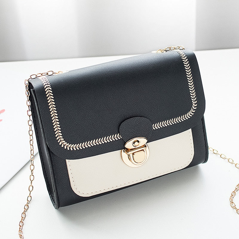 Stitching Women Summer Shoulder Crossbody Bag Chain PU Leather Ladies Messenger Bag Female Small Square Bag Clutch Bags Handbags