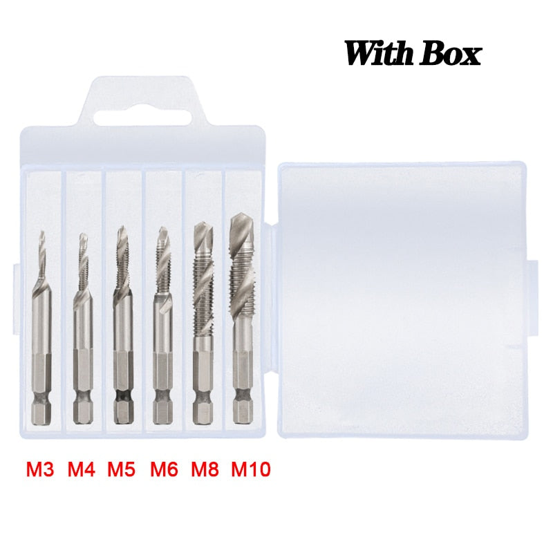 New Titanium Plated Hex Shank HSS Screw Thread Metric Tap Drill Bits Screw Machine Compound M3 M4 M5 M6 M8 M10 Hand Tools