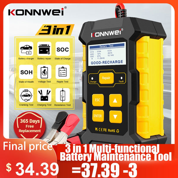 KONNWEI KW510 Full Automatic  12V Car Battery Tester Pulse Repair 5A Battery Chargers Wet Dry AGM Gel Lead Acid Car Repair Tool