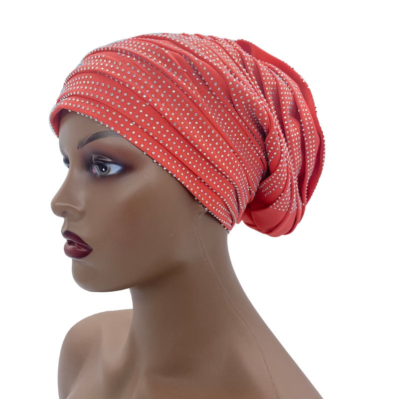 Candy Color Ladies Head Wraps Muslim Hijab Bonnets Fashion Headgear Trending Elastic Full Body Pleated Turban Cap for Women
