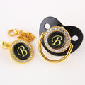 Black Bling Baby Pacifier And Clip Alphabet Letter M Infant Pacifier Gold Letter Unique Name Initials Baby Shower Gift