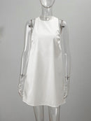 2022 Summer Women Stain Vest Dress Solid O-neck Sleeveless Party Club Mini Dress Large Swing Casual Loose Sundress Vestidos