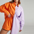 Women Casual Tracksuit Shorts Set Summer Long Sleeve Shirt Tops And Mini Drawstring Shorts Suit Lounge Wear Two Piece Set