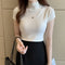 Womens Tops And Blouses Summer Short Sleeve Blouse Women Blusas Mujer De Moda 2021 Turtleneck Knitted Blouse Shirt Tops C931