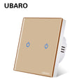 UBARO Eu AC100-240V Tempered Black White Crystal Glass Touch Switch Panel Wall Light Sensor Button 1/2/3 Gang 10A Interruptor