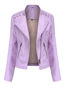 Autumn Winter Pu Faux Leather Jackets Women Long Sleeve Zipper Slim Motor Biker Leather Coat Female Outwear Tops