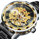 WINNER Transparent Skeleton Watch for Men Mechanical Wristwatches Diamond Watches Mens Luxury Stainless Steel Strap Unisex Clock