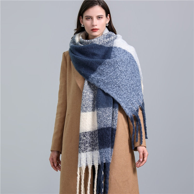 2022 New Women Plaid Scarf Winter Pashmina Shawls Cashmere Thick Wraps Lady Tassel Warm Scarves Rainbow Hairy Bufanda
