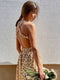 Women Elegant Print Backless Dress 2022 Summer Boho Long Sleeve Floral Hollow Out Dress Casual Loose Beach Vacation Lady Dresses