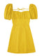 XNWMNZ women white fashion linen blend dress female square neck short puff sleeves backless crossover straps dress for women's