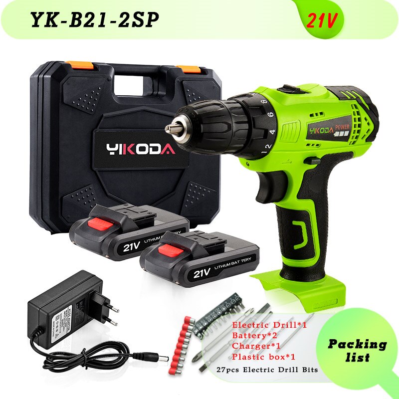 YIKODA 12V 16.8V 21V 25V Electric Screwdriver Cordless Drill Rechargeable Lithium Battery Mini Wireless Power Driver Tools
