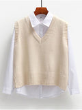 Women Sweater Vest Spring 2021 Autumn Women Short Loose Knitted Sweater Sleeveless Ladies V-Neck Pullover Tops Female Outerwear