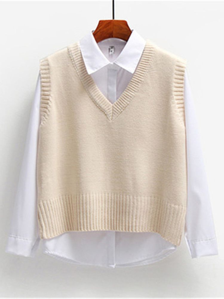 Women Sweater Vest Spring 2021 Autumn Women Short Loose Knitted Sweater Sleeveless Ladies V-Neck Pullover Tops Female Outerwear