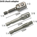 3Pcs 1/4 3/8 1/2&quot; Hex Power Drill Bit Driver Socket Bits Set Adapter Wrench Sleeve Extension Bar  Electric Screwdriver Bits Tool