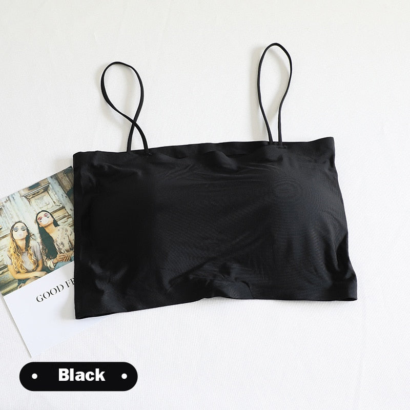 Sexy Bralette Top Tanks for Women Push Up Bras Lingerie Spaghetti Ice Silk Crop Top Camis Seamless Word Sling Female Tube Top