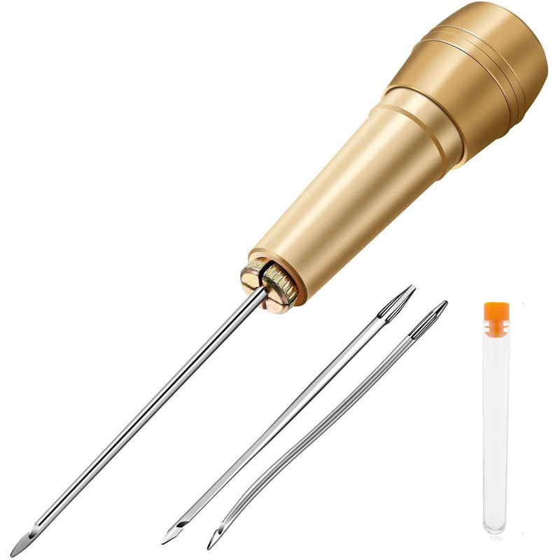 Leather Sewing Kit DIY Leather Sewing Awl Needle with Copper Handle Set Leather Canvas Tent Shoes Repairing Tool w/Nylon Thread