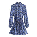 2022 Fashion Women Pleated Dress Party Drawstring Dresses Long Sleeve Female Street Outfit Floral Printed Elegant Casual Summer