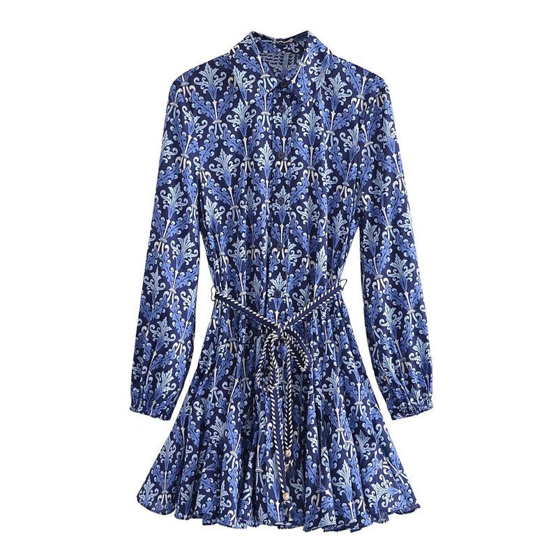 2022 Fashion Women Pleated Dress Party Drawstring Dresses Long Sleeve Female Street Outfit Floral Printed Elegant Casual Summer