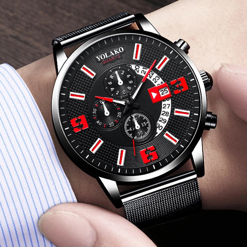 2022 Watches Mens Fashion Calendar Watch Men Business Stainless Steel Mesh Belt Quartz Wrist Watch Male Clock relogio masculino