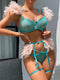 MeiKeDaiNicey Feather Sensual Lingerie Sexy Transparent Lace Bra with Chain Exotic Sets Porn 3 Piece Set Garters Erotic Costumes