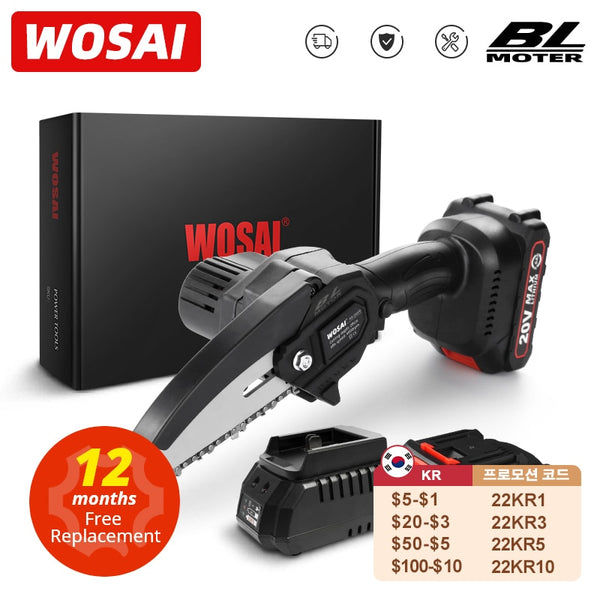 WOSAI 20V Brushless Saw 6 Inch Handheld Pruning Chain Saw Portable Mini Electric Saw Woodworking Cutting Tools MT-Series