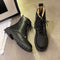 Pofulove Winter Boots Women Shoes Black Leather Boots Fur Ankle Booties Velvet Plush Warm Platform Shoes Fashion Designer Botas
