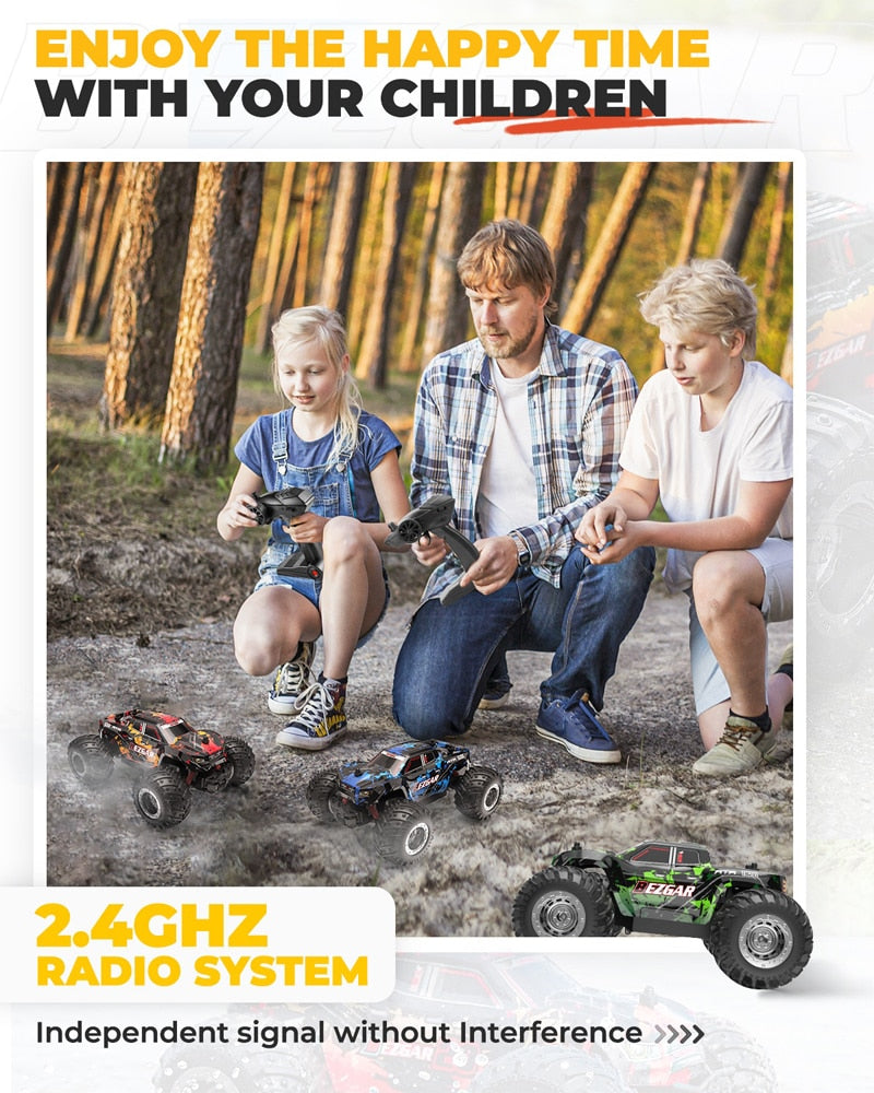 BEZGAR TM201 Remote Control Car,2.4GHz Rc Car All-Terrain 15Km/h 1:20 Off-Road Monster Truck Toy Christmas Present for Children