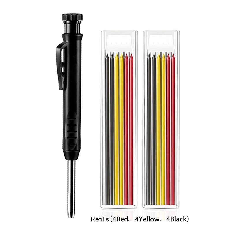 New Solid Carpenter Pencil Set Built-in Sharpener with 6 Refill Leads DeepHole Pencil Marking Tool Kit for Woodworking Architect