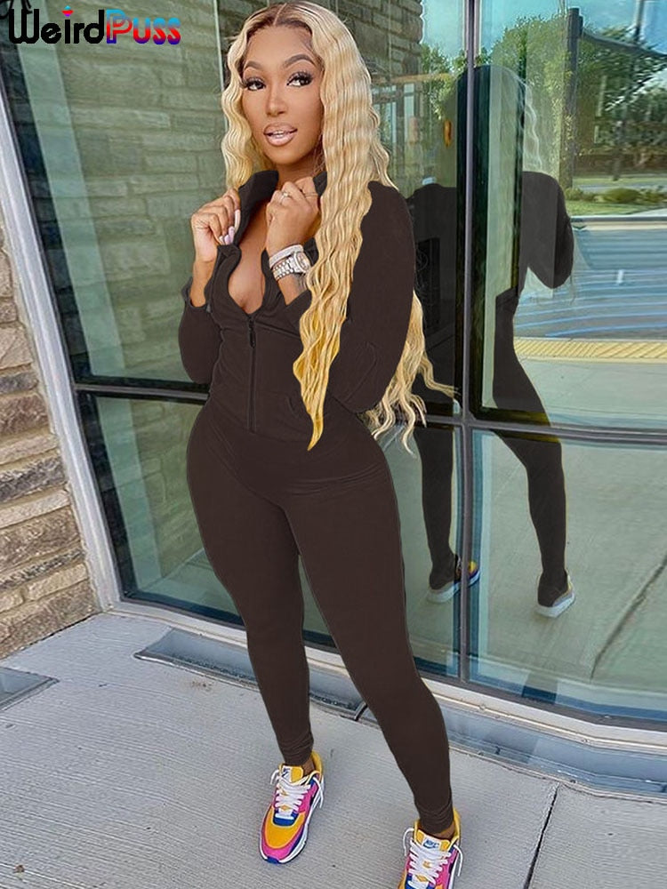 OrangeA Women Autumn Casual Two Piece Set Hooded Crop Tops Sporty Leggings Matching Stretchy Soft Skinny Fitness Slim Streetwear