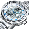 WINNER Transparent Skeleton Watch for Men Mechanical Wristwatches Diamond Watches Mens Luxury Stainless Steel Strap Unisex Clock