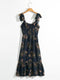 Dresses For Women 2022 Elegant Vintage Floral Dress Frill Sweetheart Neck Sleeveless Strap Tie Ruffle Hem Summer Beach Dress