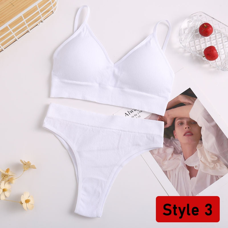 2PCS/Set Women Seamless Bra Panties Set Sexy Stretch Sport Bra Thong Briefs Style Panty Bralette Crop Top Intimates Lingerie Set