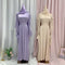 Muslim Fashion Women Islamic Satin Dress Hijab Arabic Pleated Abaya Dubai Balloon Sleeve with Ribbon Eid Mubarak Turkish Dresses