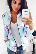 Women Floral Printed Jackets Spring Autumn Long Sleeve Zipper Bomber Outwear Casual Pocket Slim Streetwear Female Plus Size Coat