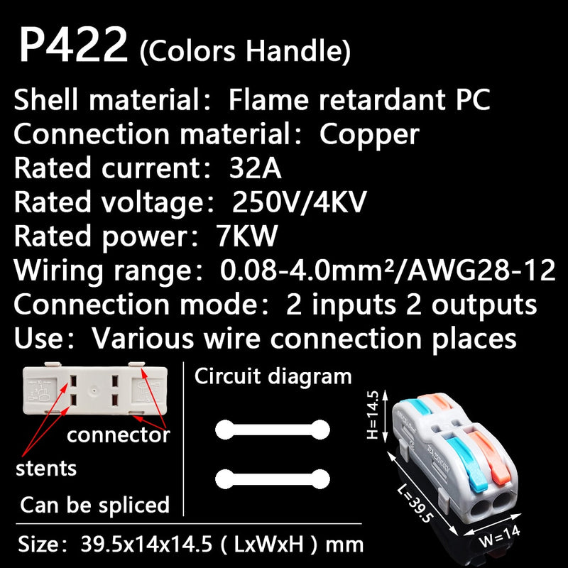 Mini Fast Wire Cable Connectors Universal Compact Conductor Spring Splicing Wiring Connector Push-in Terminal Block P421 F12