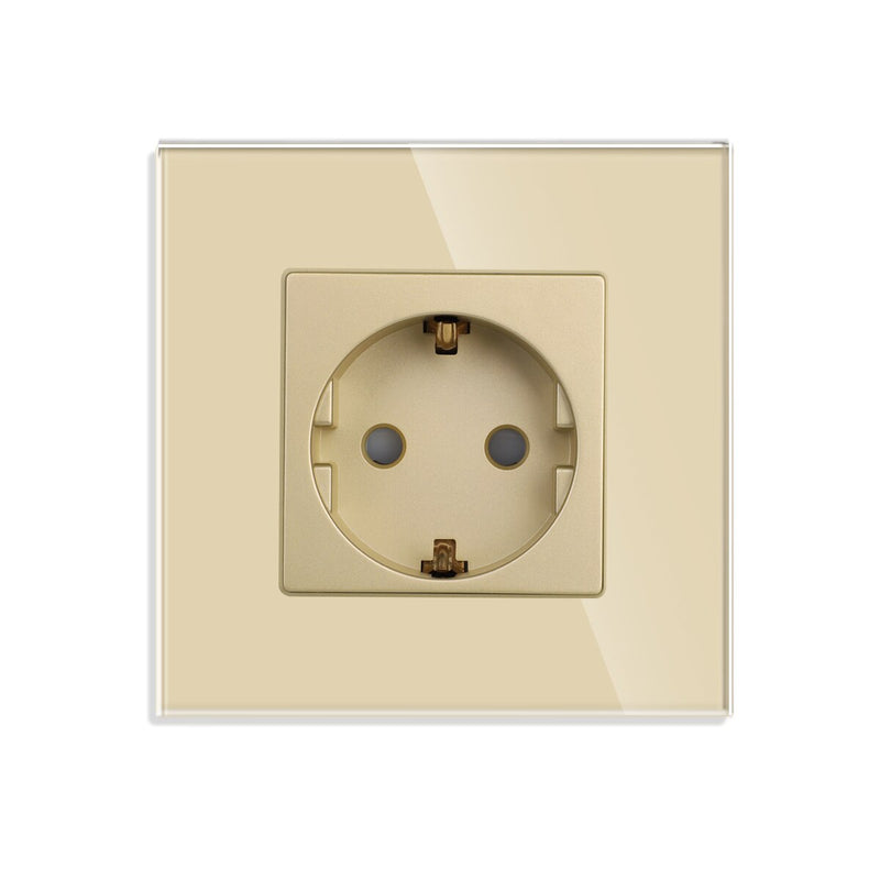 Bingoelec Power Socket,16A EU Standard Electrical Outlet 86mm*86mm White Crystal Glass Panel Wall Socket