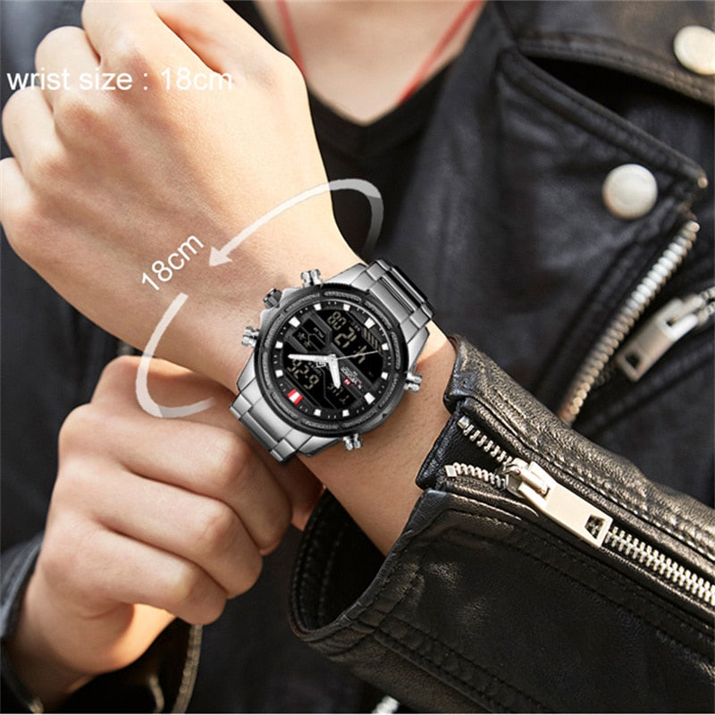 NAVIFORCE Watches for Men Luxury Brand Digital Chronograph Sport Quartz Wristwatch Waterproof Military Steel Band Luminous Clock