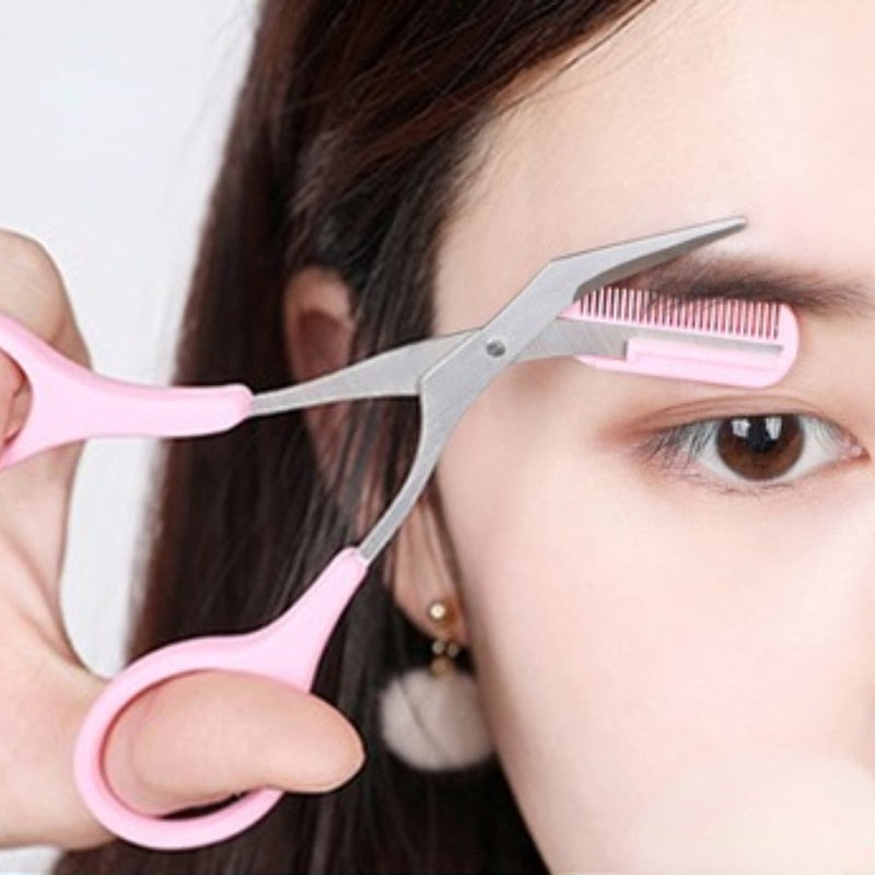 1 Pcs 3 Colors Eyebrow Trimmer Scissors with Comb Eyelash Hair Scissors Stainless Steel Eyebrow Razor Grooming Wenkbrauw Trimmer